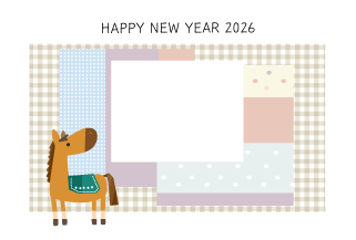 年賀状写真フレーム馬とパッチワーク枠66