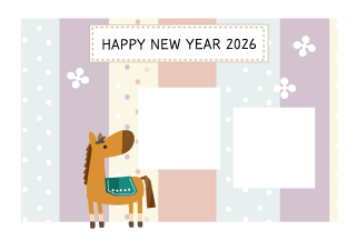 年賀状写真フレーム馬とパッチワーク枠68