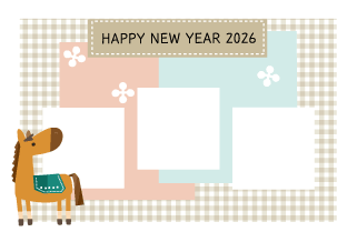 年賀状写真フレーム馬とパッチワーク枠70