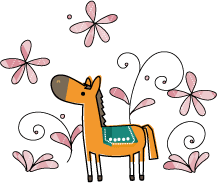 年賀状 午のイラスト馬と花104