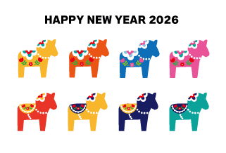 年賀状2026年テンプレートダーラナホース111